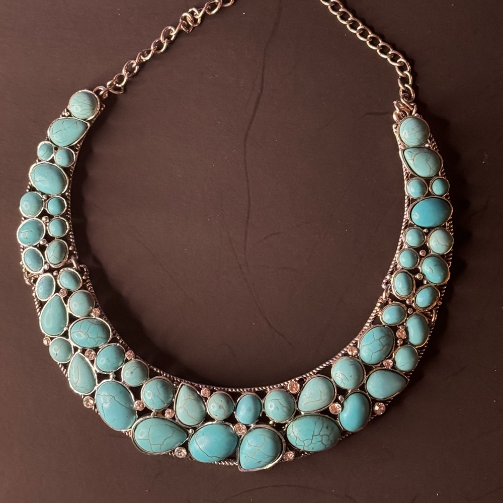 New Lab Created Turquoise Statement Necklace - image 5